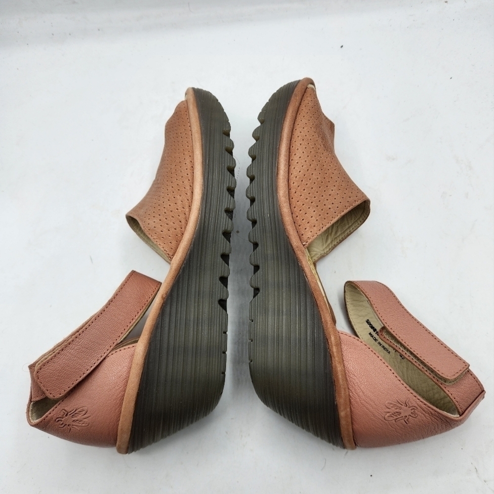 FLY London Perforated Leather Wedge Sandals In Pink and Grey Style Yake Size 10 - Picture 7 of 15